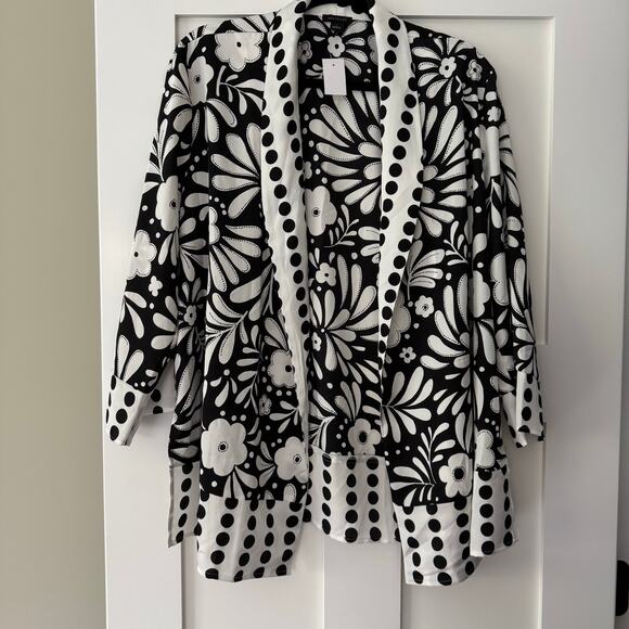 Ann Taylor Black and White Kimono Jacket Size Large NEW Open Jacket Career Silky - Picture 2 of 10